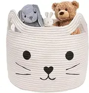Large Woven Cotton Rope Storage Basket, Laundry Basket Organizer for Towels, Blanket, Hamper, Toys, Clothes, Gifts | Pet Gift Basket for Cat, Dog, White 40cm L×30cmH