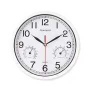 Wall Clock with Temperature, Silent Small White Clock with Hygrometer, Room