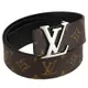 Louis Vuitton LV M9821U Initiales 品牌LOGO銀釦老花雙面皮帶 90CM