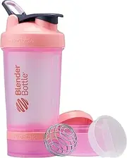 BlenderBottle Shaker Bottle with Pill Organizer and Storage for Protein Powder, Classic V2 ProStak System, 22-Ounce, Pink