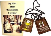 [Westmon Works] First Communion Scapular Medal Set Wool Prayer Pack with Large Card, Medium, Wool Polyester, No Gemstone