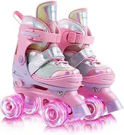 Toddler Roller Skates for Kids, 4 Size Adjustable Roller Skates Shoes with All Light Up Wheels, Sparkling Roller Skates Indoor Outdoor, Birthday for Youth Beginners
