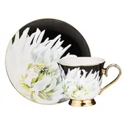 Ashdene Dark Florals White Dahlia Drinking Tea Cup w/Saucer 180ml New Bone China