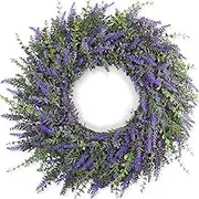 26'' Large Eucalyptus and Lavender Wreath for Front Door, Porch, Window- Artificial Eucalyptus Leaves with Lavender Wreath for Home, Farmhouse Wall Decor- Spring, Summer, Fall, All Seasons (Purple)