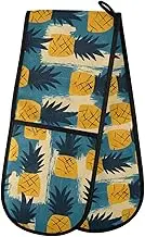 Quteprint Abstract Tropical Pineapple Washable Double Oven Mitts, Heat Resistant Quilted Kitchen Oven Gloves Extra Long Potholder 7" x 35" for Cooking Baking Microwave Grilling Barbecue