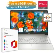HP Laptop Notebook 15.6 AMD Processor Upto 3.3GHz 16GB RAM 1TB SSD Office 2024