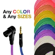 Right Angle 3-Pin XLR Male to 1/4" TRS Balanced Stereo Cable Custom Length Color