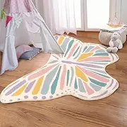 Lukinbox Butterfly Kids Rug for Girls Bedroom, Colorful Washable Nursery Rugs, Soft Kids Area Rug Non Slip Play Mat Carpet for Playroom Kids Room, 4' x 5.3'