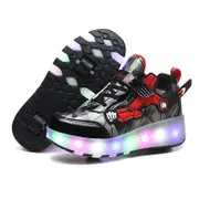 Nevenka Rechargeable LED Light Shoes Roller Skates for Kids-2166 Black Red