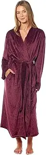 [BLOOM BLENDS] Ladies Robe Stripe Jacquard Luxury Soft Warm Belted Long Dressing Gown with Pockets Shawl Collar Everyday Housecoat Loungewear for Women