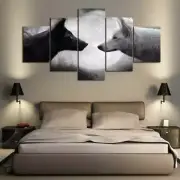 Multi Panel Wolf Showdown Canvas 5 Piece Wolves Frame Black White Moon Wall Art