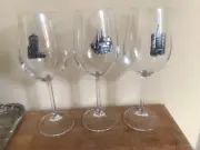 Bohemia Crystal 8.75” Wine Glasses Pewter Chateau Castles Set of 3 NEW