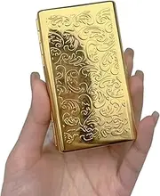 [Lorxilar] Cigarette Case Men Women Metal Double Sided Spring Clip Cigarette Case Metal for 14 Cigarettes,One Size,Gold