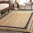 Jute Rug Square Handmade Braided Farmhouse Jute Area Rug Rustic Look Natural Mat