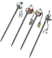 4 Pack Chinese Hair Stick for Buns Chinese Green Beads Flowers Hair Chopsticks Elegant Vintage Tassel Hair Stick Classical Styling Accessories for Women and Girls (4 Styles, Pack of 1)