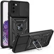case For Samsung Galaxy S20 Slide Camera Lens Protection and Built in 360 Rotatable Ring Holder - Black