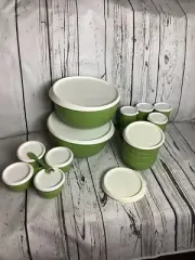 Tupperware Blossom Essentials Serving Set Basil Green White Lids New