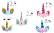 Unicorn Cake Topper 3D Birthday Party Cake Decoration Topper Ears Eyelash Child