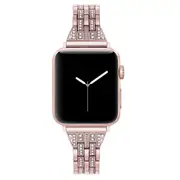 Compatible For Apple Watch Iwatch4 Stainless Steel Metal Five Beads Two Rows Of Diamond Strap,Replacement Strap-40mm-ROSE POWDER