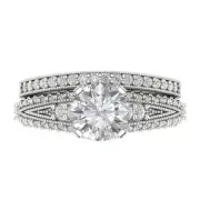 2.1ct Round Cut Pave Clear CZ Designer Statement Ring Band set 14k White Gold