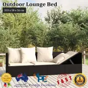 Outdoor Lounge Bed with Seat Back Cushions Black Poly Rattan Sun Bed 203x58x56cm