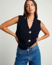 [Jag] Jag Women's Imogen Cable Knit Vest In Navy Size 6 6 Navy