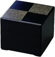 J-Kitchens Excursion Lunch Box, Made in Japan, 3-Tier, 7.0 Size, Color, Matte Black, Gold Checkered, 8.3 x 8.3 x 6.5 inches (21.0 x 21.0 x 16.5 cm)