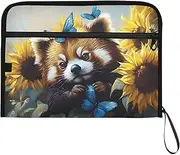 YMXFXP Expandable Filing Folder Red Panda Sunflower Cute, 13-Pocket Funny Cute Design with Sticky Labels, A4 Letter Size Document Organizer for Office, School, Boys, Girls