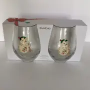 Home Essentials bebe Set of 2 Stemless Wine Glasses 19oz Gold Sparkle Snowman