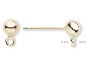 Earstud, 10 Gold Plated Brass and S Steel 4mm Ball Earrings with Closed Loop