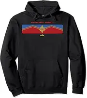 Captain Marvel Paging Red Blue Logo Graphic Hoodie