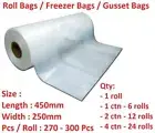 Roll Produce Bags Gusset Bag Freezer Clear Heavy Duty Plastic Food Grade Meats