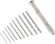 Dolity 10 Pieces Twist Drill Bits 0.8-3mm + Swivel Head Pin Vice Mini Hand Drill for Hobbies DIY Woodworking Handicraft Tools