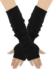 [couduan] 1 Pairs Knitted Black Arm Warmer,Fashion Fingerless Long Gloves for Women Adult,Autumn Winter Warmers Accessories for Girls,Outdoor Riding Walking Accessories Mittens for Arm Sleeve Daily Life, Black,