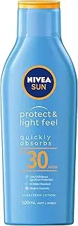 NIVEA SUN Protect & Light Feel Sunscreen Lotion SPF 30 200ml | With Vitamin E & Panthenol | Lightweight, Fast Absorbing Formula | 4-Hours Water Resistant | Moisturising Sunscreen