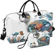 [ZRYSMY] Abstract Cat Fish Duffel Bag for Traveling, Travel Bag Gym Bag, with Multiple Interior Pockets Shoulder Weekender Bag for Women Men with Toiletry Bag 20.5L x 1.9W x 13.8H, Multi-Colored, one