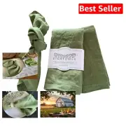 Elegant Stonewashed Linen Napkins - Set of 4 in Pepper Green, 18" x 18"