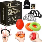 roygra Hand Grip Strengthener, Finger Exerciser, Multiple Resistance Levels Kit - 3 Types, Set of 5