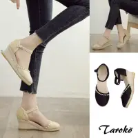 在飛比找momo購物網優惠-【Taroko】初戀舞曲珍珠草編厚底大尺碼涼鞋(2色可選)
