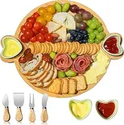 Hongsane Charcuterie Boards,Cute Bamboo Cheese Board,House Warming Gifts New Home,Wedding Bridal Shower Gift,Birthday Mother's Day for Women Mom,Round Meat Fruit Serving Tray Platter