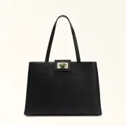 Furla 1927 Tote Nero Black Textured Leather Woman