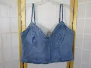 NWT Express Denim Corset Tank Top Zip Back Fitted Spaghetti Strap Women's 14