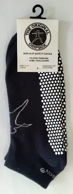 THE ORIGINAL GRIPSOX Non-Slip Safety Socks Size 11-14 Large Black Anklet Pilates