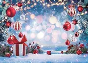 LYCGS 8X6ft Christmas Backdrop Winter Dream Wonderland Photo Backdrop Xmas Tree Snowflake Gift Red Star Ball Backdrops for Photography Xmas Party Backdrop X-169