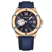 Stuhrling 4018 3 Edwardian Automatic Skeleton Blue Rose Silicone Mens Watch