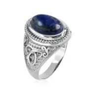 Sterling Silver Celtic Trinity Band Lapis Lazuli Gemstone Statement Ring