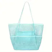 GGP Blue Breathable Mesh Beach Tote Bag Large Capacity Sand Free Bag With Zipper Pocket & Multi Purpose Storage