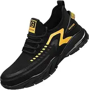 [BIAJIAZHUA] Steel Toe Shoes Comfortable Lightweight Breathable,Steel Toe Boots Slip Resistant Waterproof,Steel Toe Work Boots Anti-Puncture Anti-Smash Anti-Colision Anti-Stress(Black,6)