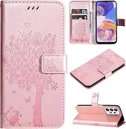 [Fatcatparadise] Compatible with Samsung Galaxy A23 4G Case, Mobile Phone Case Samsung A23 4G, Embossed Pattern Protective PU Leather Wallet Case Foldable Flip Case Wallet Leather Case (Rose Gold)