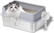 Enclosed Stainless Steel Cat Litter Box with Lid, Upgraded Side Opening Metal Litter Box, Extra Large Kitty Litter Box for Big Cats, XL Metal Litter Pan Tray with High Wall Sides Enclosure
